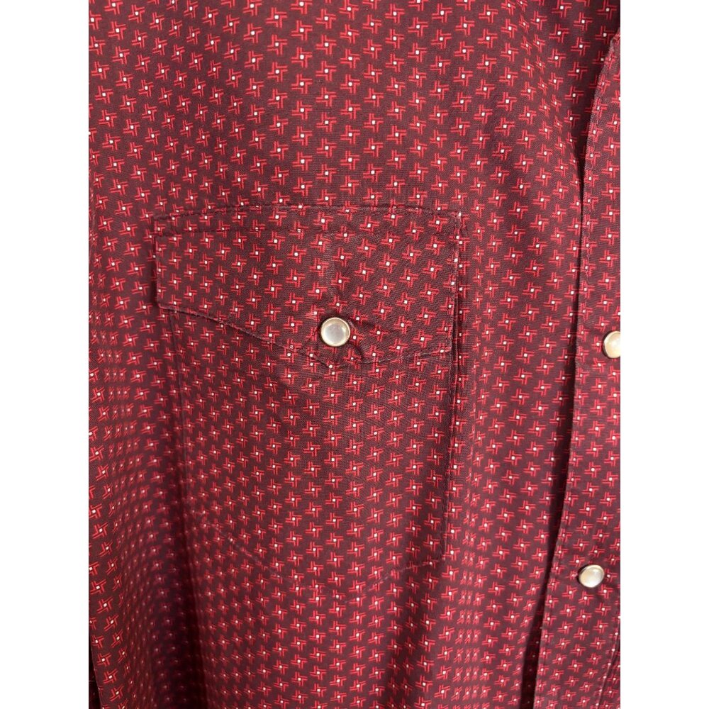 Wrangler Western Dress Shirt Wrancher Red Black Pearl Snaps Long Sleeve Mens XL - Picture 6 of 12